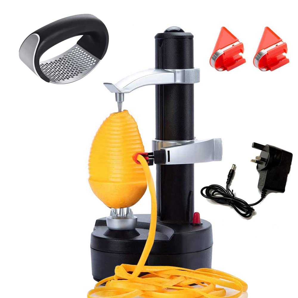 AIHANCH Automatic Potato Peeler Electric Peeler for Potatoes and Fruit [1 Adapter 2 Extra Blades] - Electric Apple Peeler Fruit Peeler Stainless Steel Kitchen Peeling Tool with Garlic Press Rocker — image 1
