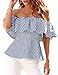 Yuandy Women Summer Off Shoulder Ruffles Blouse Stripe Cover Up Tops,Blue Stripe,Medium