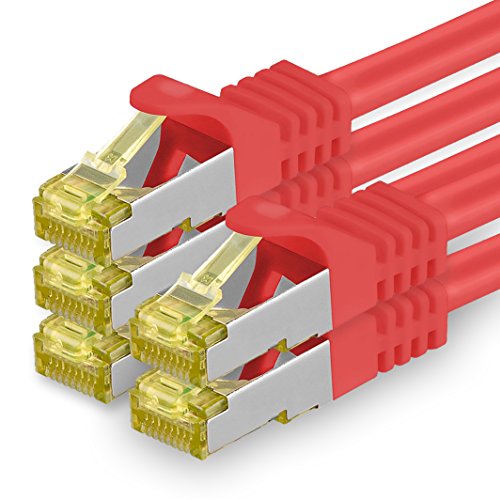 1aTTack.de CAT 7 LAN Cable 7.5m 10Gbps Network Cable S/FTP (5 pieces Red)