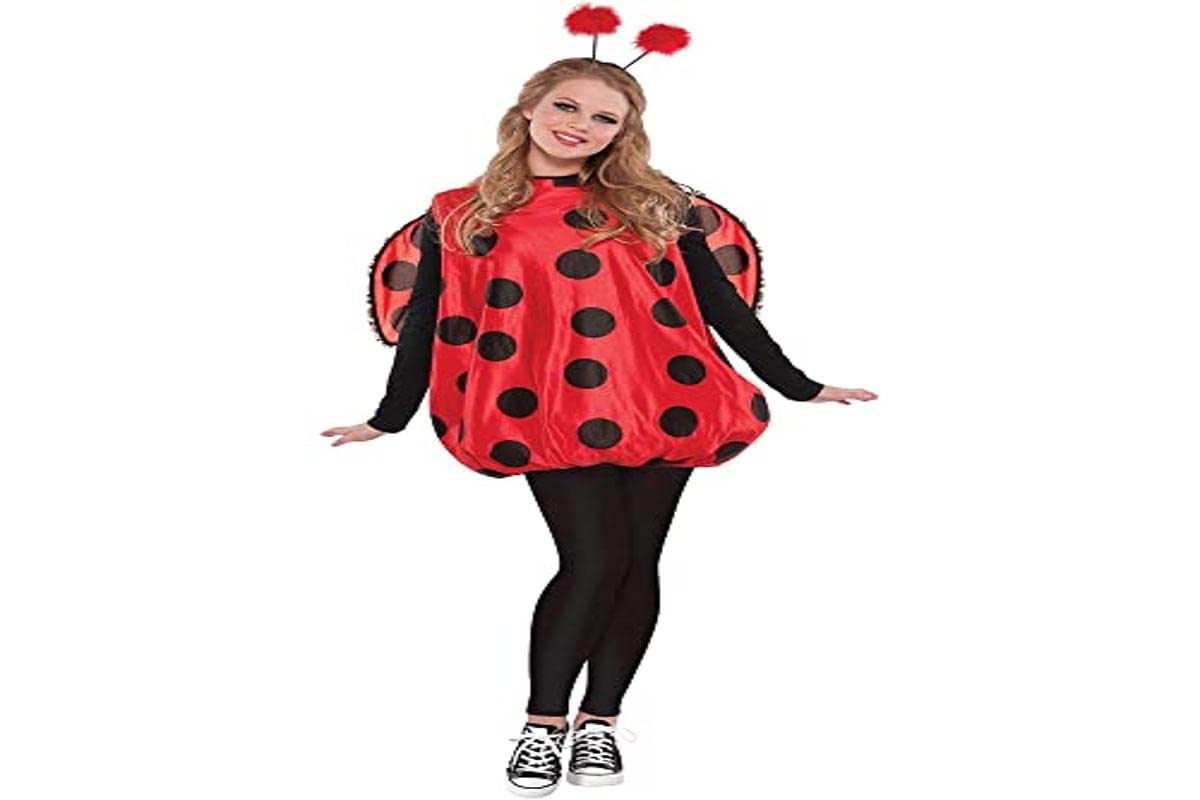 amscan 841874-55 Adults Darling Bug Ladybird Costume with Wings and Antennae Head Bopper (UK Dress 10-14)