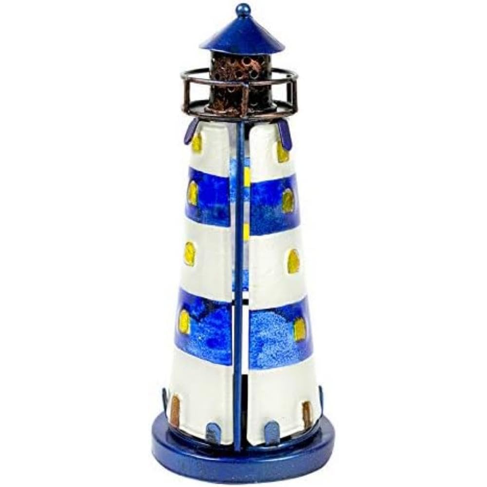 Stained Glass Lighthouse Tealight Holder, Blue, 18cm