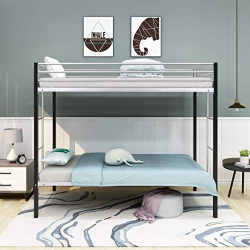 Twin Over Twin Size Bunk Bed Metal Frame with Ladder for Teens Dorm Bedroom (Black+Silver) - Thumbnail 5