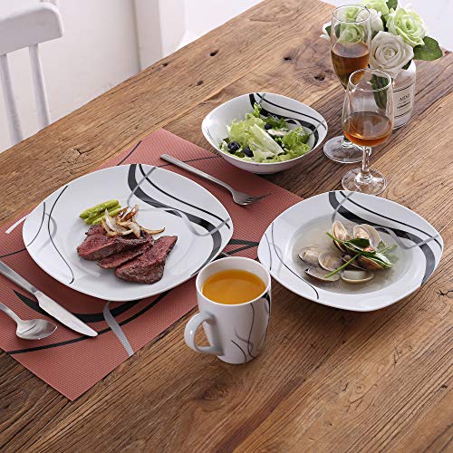 image for VEWEET 4-Piece Porcelain Dinner Plate Set, Elegant Ivory White Serving