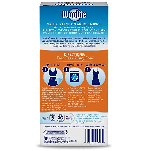 Woolite At Home Dry Cleaner, Fragrance Free, 6 Cloths