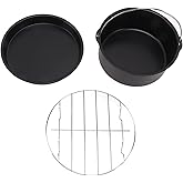 Air Fryer Cake Pan Accessories,Universal Air Fryer Accessories,Stainless Steel Baking Cake Barrel Pizza Pan Grill Nonstick Coating Dishwasher Safe Black(7 inches)