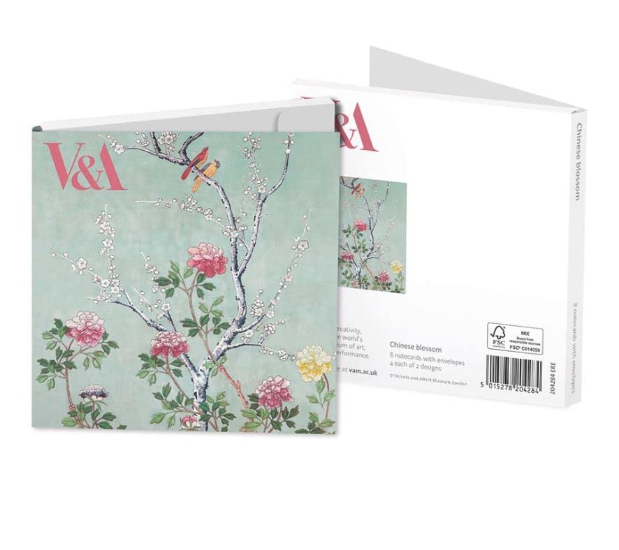 Museums and Galleries Marketing. Victoria and Albert Museum 123 x 123mm Chinese Blossom Designed Note Card Wallet with Envelope (Pack of 8)
