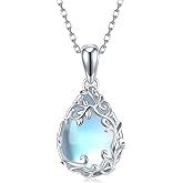 SVODEA Teardrop Moonstone/Turquoise Necklace for Women 925 Sterling Silver Cage Filigree Necklaces Anniversary Birthday Jewelry Gift for Women