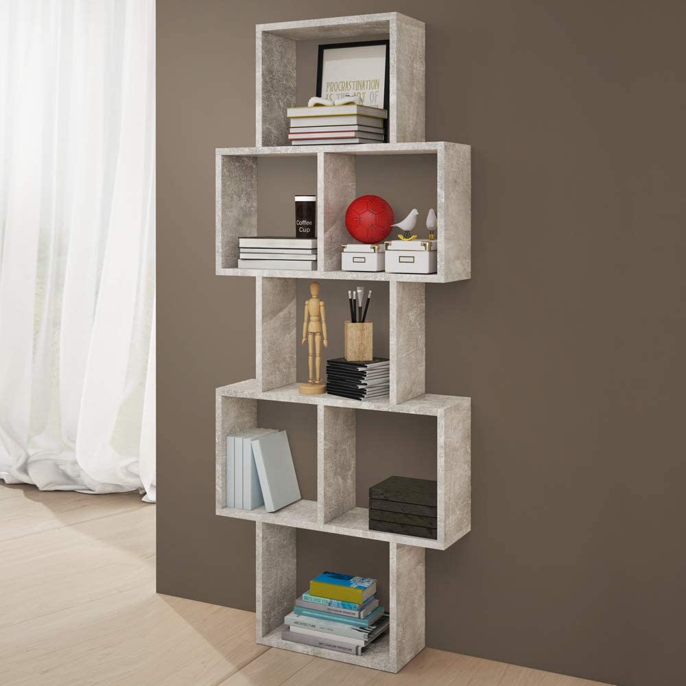 SELSEY KASSI - 7-Compartment Floating Shelf/Multi-Compartment Shelf/Hanging Display Ledge/Decorative Wall Shelf/Concrete Grey