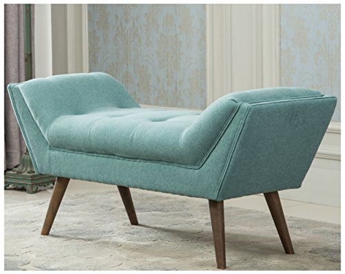 Tufted Upholstered Entryway Arm Bench, Velvet-Like Fabric Large Rectangular Footstool Rustic Vanity Bench with Rubber Wood Legs for Living Room/Bedroom/Dining Room/Hallway (Aqua Color)