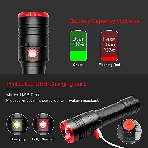 Wsky Rechargeable Flashlight, S3000 High Lumens LED Tactical Flashlight, (7500mAh 26650 Rechargeable Battery included) Multi-modes, Zoomable, Water Resistant, Perfect For Biking Hiking Emergency - Thumbnail 5