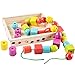 Lewo Lacing Beads for Kids Toddler Toy Wooden Jumbo Primary Lacing Toys for Toddlers Autism Fine Motor Skills Montessori Toys 30 Pcs with 2 Laces
