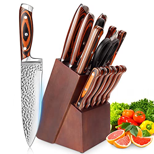 Knife Set, 15Piece Kitchen Knife Sets with Block Wooden, Professional