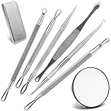 BLEMISH SPECIALIST Blemish Remover Kit with Case & Mirror - 6 Extractor Tool Set by Brilliant Beauty - Treatment for Acne Pimple Blackhead Whitehead Popping Removal for Nose & Face