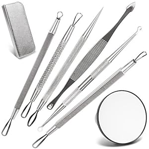 BLEMISH SPECIALIST Blemish Remover Kit with Case & Mirror - 6 Extractor Tool Set by Brilliant Beauty - Treatment for Acne Pimple Blackhead Whitehead Popping Removal for Nose & Face