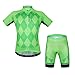 WOSAWE Mens Breathable Cycling Jersey Padded Shorts (Green Suit, XL)