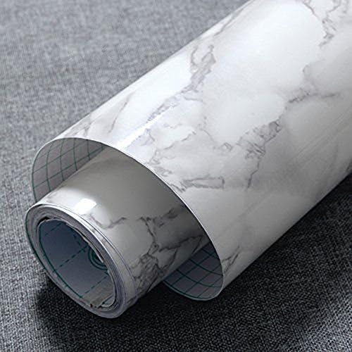 JIUBING Grey Marble Look Contact Paper Gloss Film Vinyl Self Adhesive Backing Granite Shelf Liner Peel and Stick Wall Decal for Covering Counter Top Kitchen Cabinet (24''x118'')
