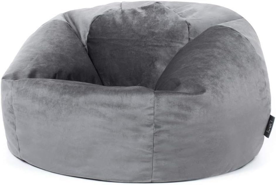 icon Milano Classic Velvet Bean Bag Chair Fumo Charcoal Grey, 84cm x
