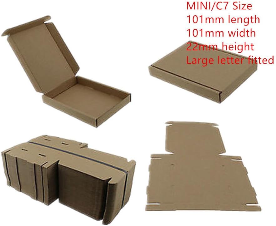 50-BROWN C7 MINI BOX 101x101x22mm ROYAL MAIL LARGE LETTER POSTAL CARDBOARD PIP