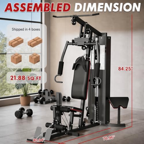 Home Gym Equipment, Multifunctional Home Gym Machine with 150 Lb Weight Stack for Back, Chest, Arms, Legs, All in One Exercise Station, Full Body Workout Machine for Strength Training