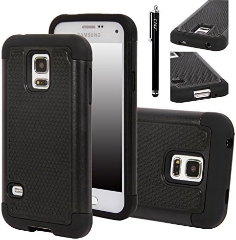 Galaxy S5 MINI Case, E LV Galaxy S5 MINI Case - Shock-Absorption / High Impact Resistant Hybrid Dual Layer Armor Defender Full Body Protective Case Cover for Samsung Galaxy S5 MINI SM-G800 with 1 Stylus and 1 E LV Microfiber Digital Cleaner (Black)
