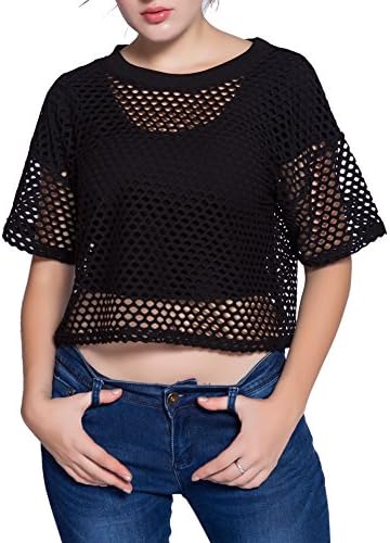 Women's Sexy Sheer Short Sleeve See Through Mesh T-Shirt Crop Top