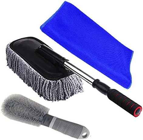 Car Duster Removable Telescopic Wax Car Wash Brush Car Mop Including Microfiber Towel and Wheel Brush