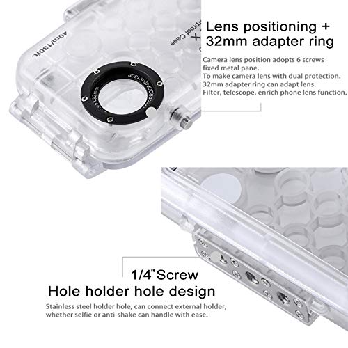 HAWELL iPhone X/XS Diving Case, Professional [40m/130ft] Surfing Swimming Snorkeling Photo Video Waterproof Protective Case Underwater Housing for iPhone with Lanyard (Transparent) - Thumbnail 3
