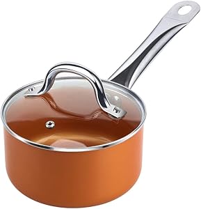SHINEURI 1 1/2 qt Copper Saucepan, Mini Saute Pan with Lid - Cooking for Soup, Stew, Sauce, Pasta & Reheat Food, Compatible for Induction, Gas, Electric & Stovetops, Perfect for 1-2 Person Meal