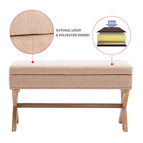 image for Fabric Upholstered Storage Entryway Bench, 36 inch Bedroom Bench Seat 