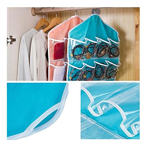 Closet Oranizer, [Blue] 16 Clear Pockets Over the Door Storage Closet Hanging Bag - Perfect for Shoes, Underwear, Socks, Bras and More! - Thumbnail 5