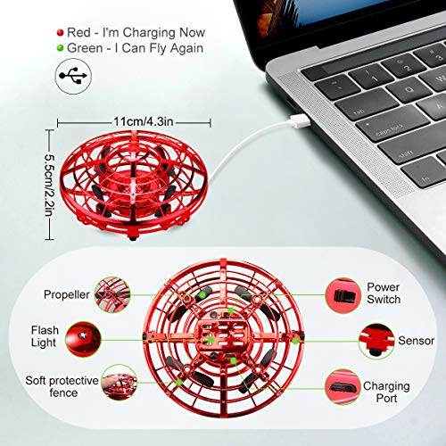 KToyoung Hand Operated Drone for Kids Adults,Flying Ball Drones Mini Drones with LED Lights,Flying Ball Toys UFO with 360° Rotating Interactive Infrared,Helicopter Ball for Boys Girls Indoor Outdoor