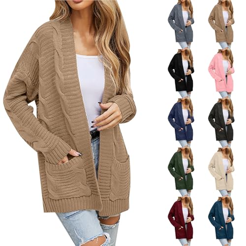 Angxiwan Boyfriend Cardigan Cardigans for Women UK Lightweight Cable Knit Cardigan Casual Open Front Jumpers Long Sleeve Knitted Jackets Sweaters Women