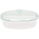 CorningWare FS2 2.5Qt French White Oval Casserole with Glass Lid | Oven | Microwave | Refrigerator | Freezer Safe Dishwasher Safe Ideal For Baking | Serving | Durable Ceramic