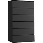 FOTOSOK 7 Drawer Dresser, Black Dresser Tall Dresser, 23.6W x 15.7D x 46.7H in Black Chest of Drawers with Large Storage Spac