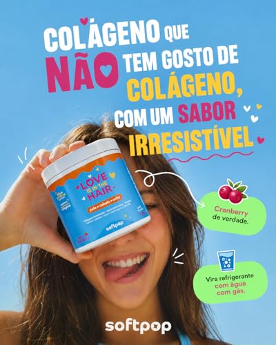 Softpop Love is in the Hair | Colágeno Hidrolisado com Ácido Hialurônico, Biotina, Vitamina C, Zinco e 9 Aminoácidos | Pele, Cabelo e Unhas | 200g