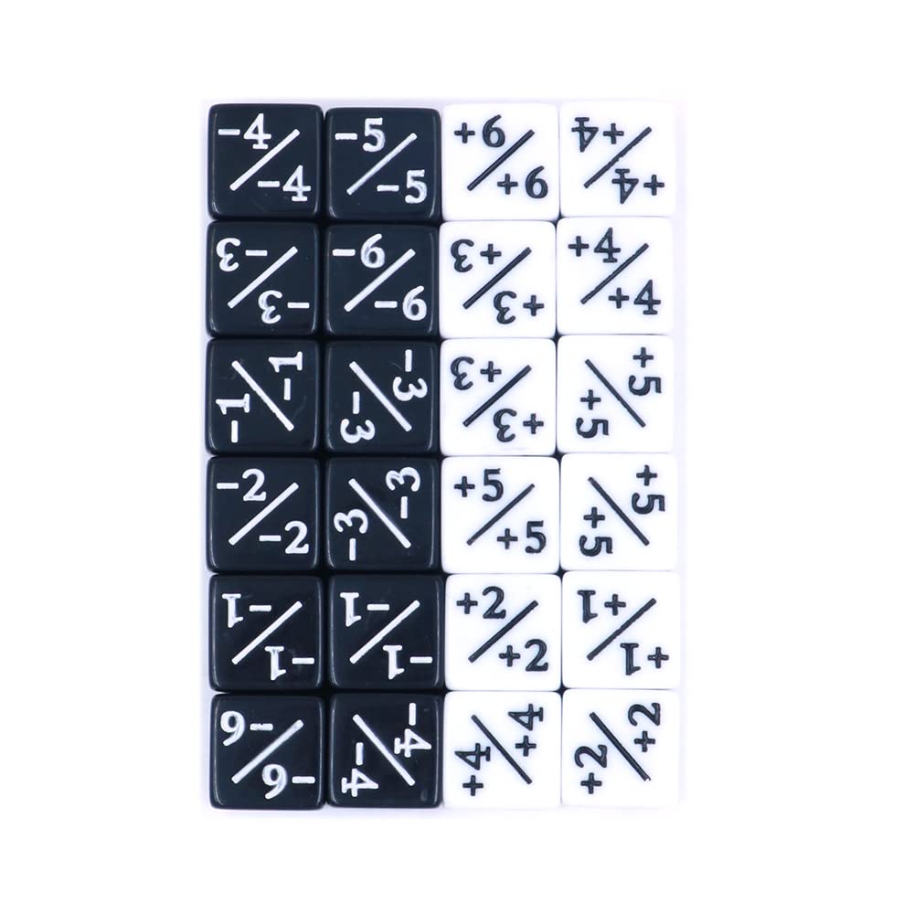 Fasizi Counters D6 Dice 12X White +1/+1 & 12X Black -1/-1 for CCG MTG Magic The Gathering Card Games 12 PCS Token & Loyalty Dice 24 PCS with Bag