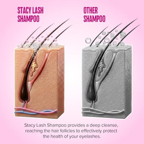 STACY LASH Lash Shampoo 50ml Kit Korean Makeup Remover with Eye Lash Spoolies & Rinse Bottle & Cleansing Pad & Brush for Eyelash Extensions & Clusters & Natural Eyelashes