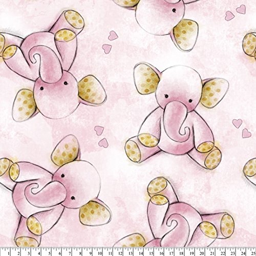 Elephant Love Pink Anti-Pill Fleece Fabric By The Yard