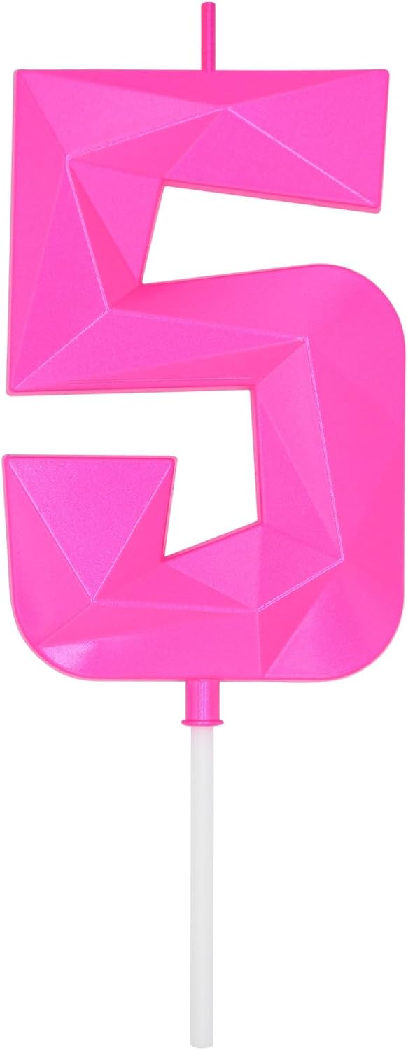 Candles & Holders - DERVENTA Birthday Candles Big Numbers 3D Pink 3.7 inch Party Cake Topper 1 Piece (Number 5 Pink)