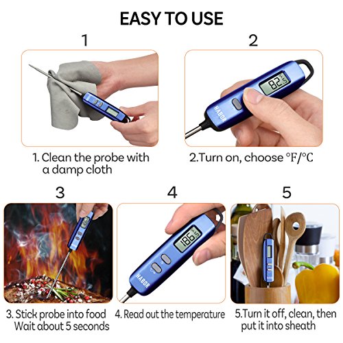 Habor Meat Thermometer, Instant Read Thermometer Digital Cooking Thermometer, Candy Thermometer with Super Long Probe for Kitchen BBQ Grill Smoker Meat Oil Milk Yogurt Temperature (Navy Blue) - Thumbnail 4