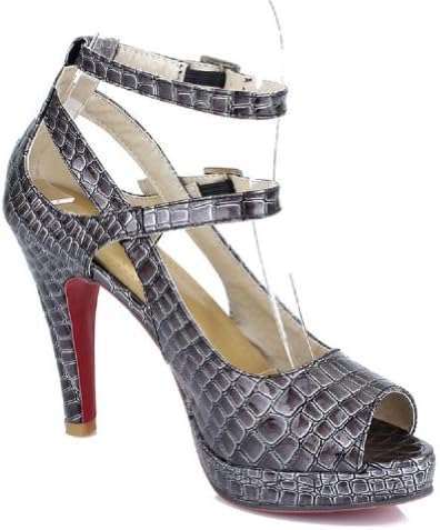 New Fashion Serpentine Patent Womens Open Toe Platform Pumps High Heels Sandals Shoes (8, Black)