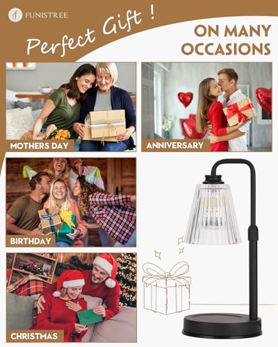 Funistree Height Adjustable Candle Warmer Lamp with Dimmer & Timer, Black Candle Melter Heater with 2 Bulbs, Home Decor, Birthday Gifts for Women, Compatible with Yankee Large Jars