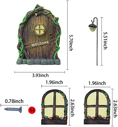 Fairy door nestled in a tree in a glowing fairy backyard setting.