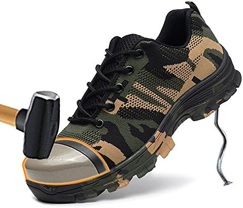 TRUPO Mens Work Safety Shoes Construction Industrial Steel Toe Puncture Proof Footwear Camouflage Green 43