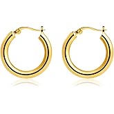 Small Chunky Gold Hoop Earrings for Women 18K Gold Plated Trendy Dainty Thick Hoops Earrings