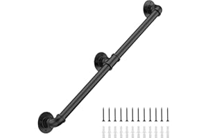 Groking 5FT Industrial Stair Railing Wall Mount Staircase Handrail φ1.3" Pipe Hand Rail for Steps Grab Bar Foot Rail Vintage Pipe Railing Black Deck Handrail for Outdoor Indoor Stairs Porch