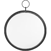 BESPORTBLE Hanging Wrought Iron Mirror Round Hanging Mirror Macrame Black Macrame Wall Hanging Bathroom Wall Geometric Wall Decorative Vanity Creative Glass