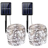 AMIR Solar Powered String Lights, 200 LED Copper Wire Lights, 72ft 8 Modes Starry Lights, Waterproof IP65 Fairy Christmas Decorative Lights for Outdoor, Wedding, Homes, Party (White - Pack of 2)