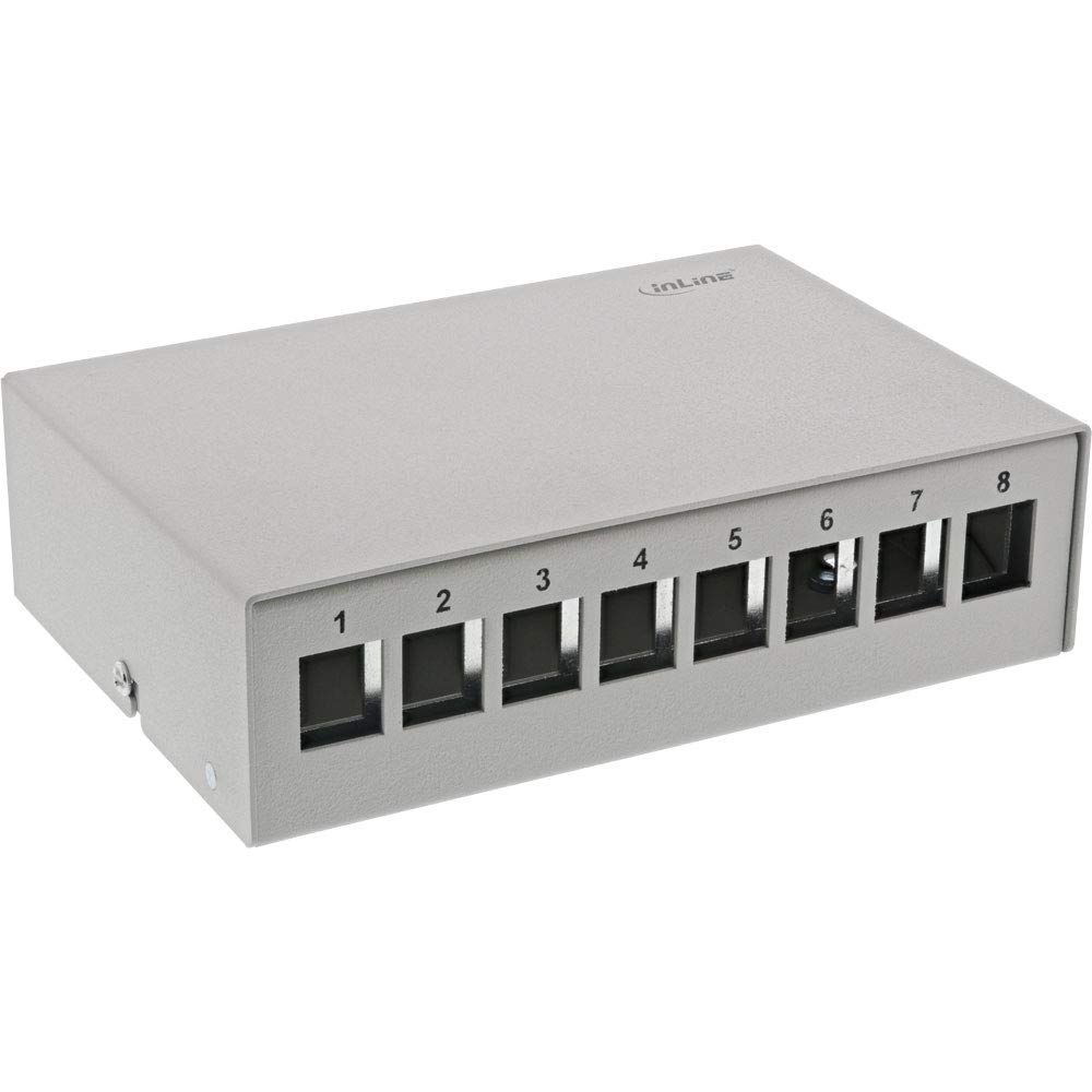 InLine® Surface-Mounted Patch Panel Socket for 8X Keystone RJ45 Metal Light Grey RAL7035