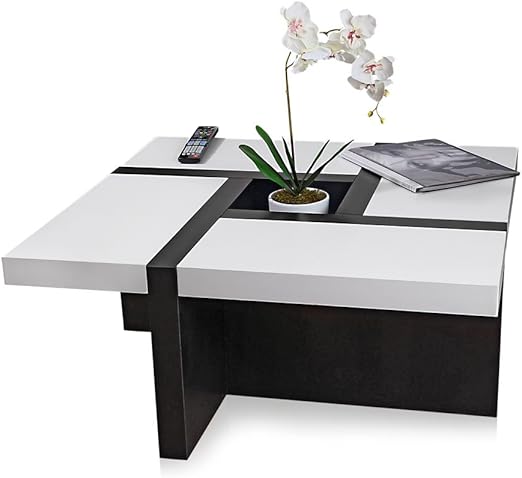 Melko Couchtisch Wohnzimmertisch Weiss Schwarz 80x80x35 Cm Beistelltisch Designertisch Holz Amazon De Kuche Haushalt